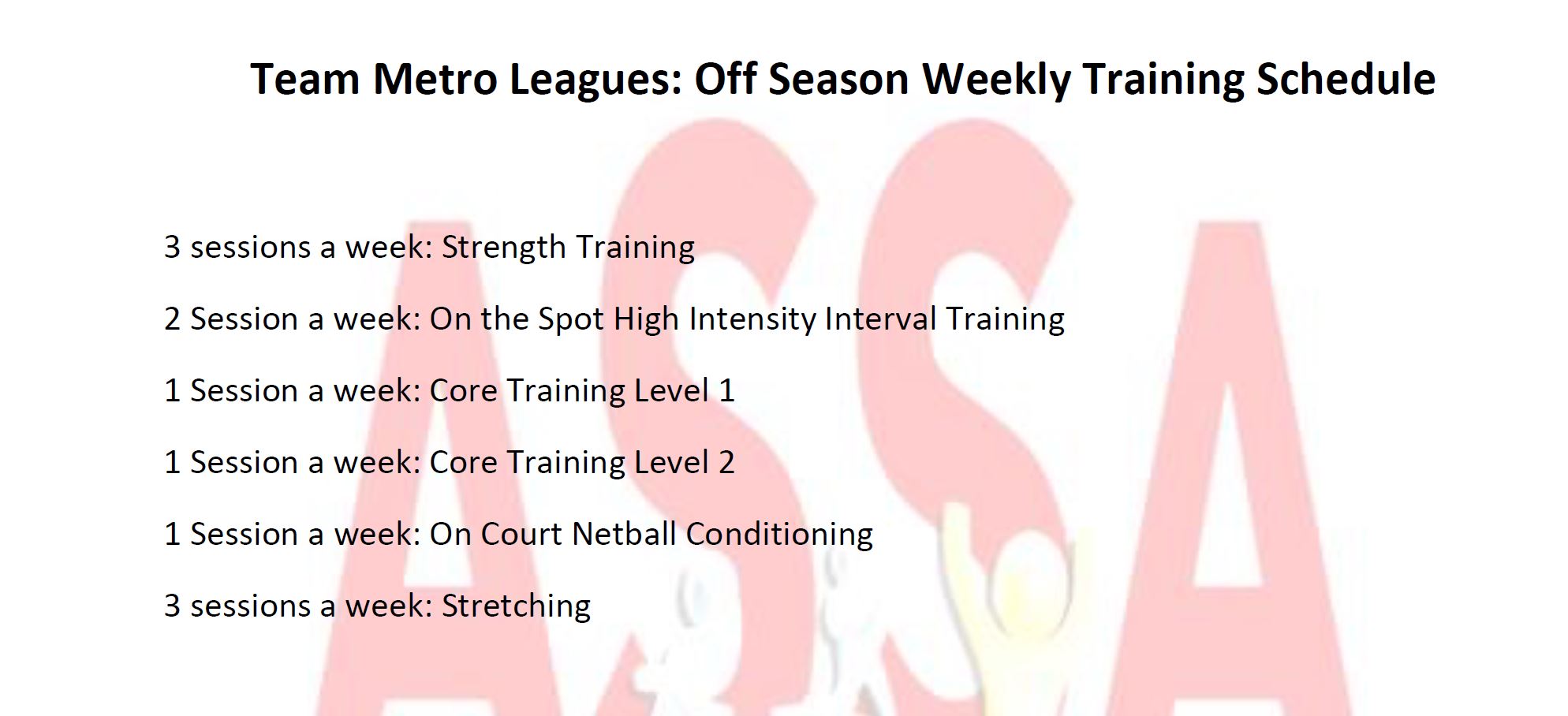 seniors weekly training schedule